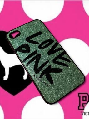 Preppy Mcbling VS PINK iPhone Case • Teal / Black Glitter Hard Case